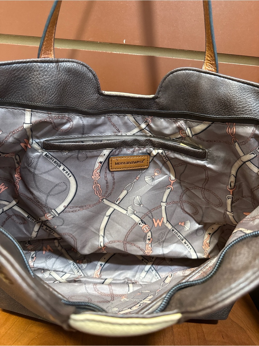 Montana West Brown & Cream Two-Tone Leather Tote - Picture 3 of 5